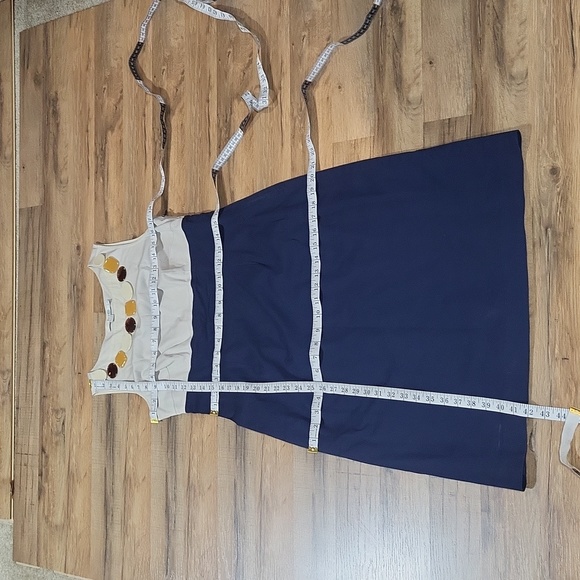 BODEN Navy Cream Sheath Long Length Midi Dress with Large Beaded Neckline (Tall) - Picture 10 of 14